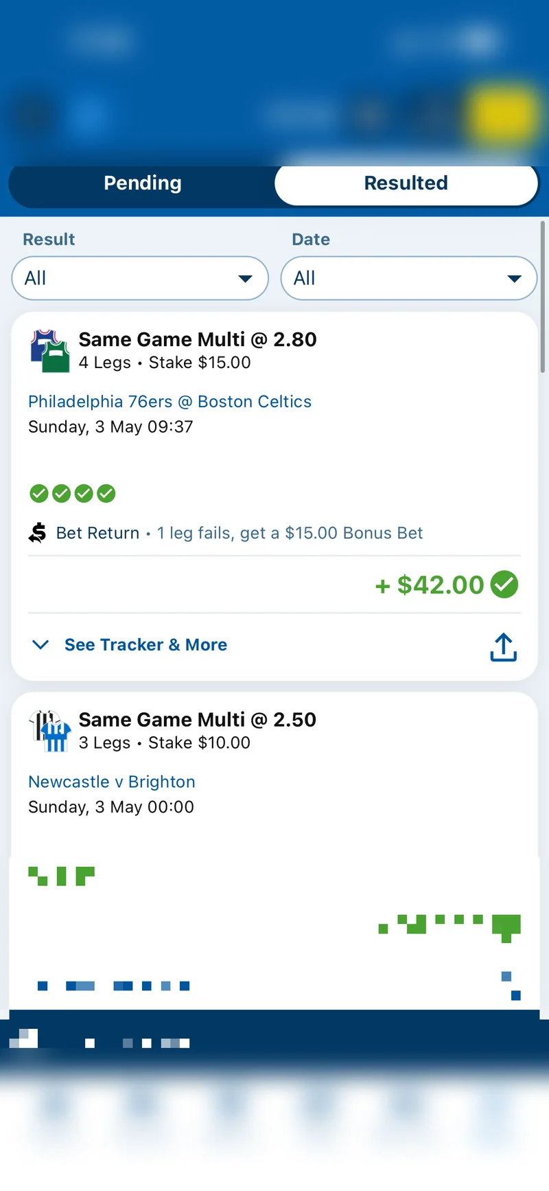 Same Game Multi @ 2.80 — 4 Legs, Win +$42.00