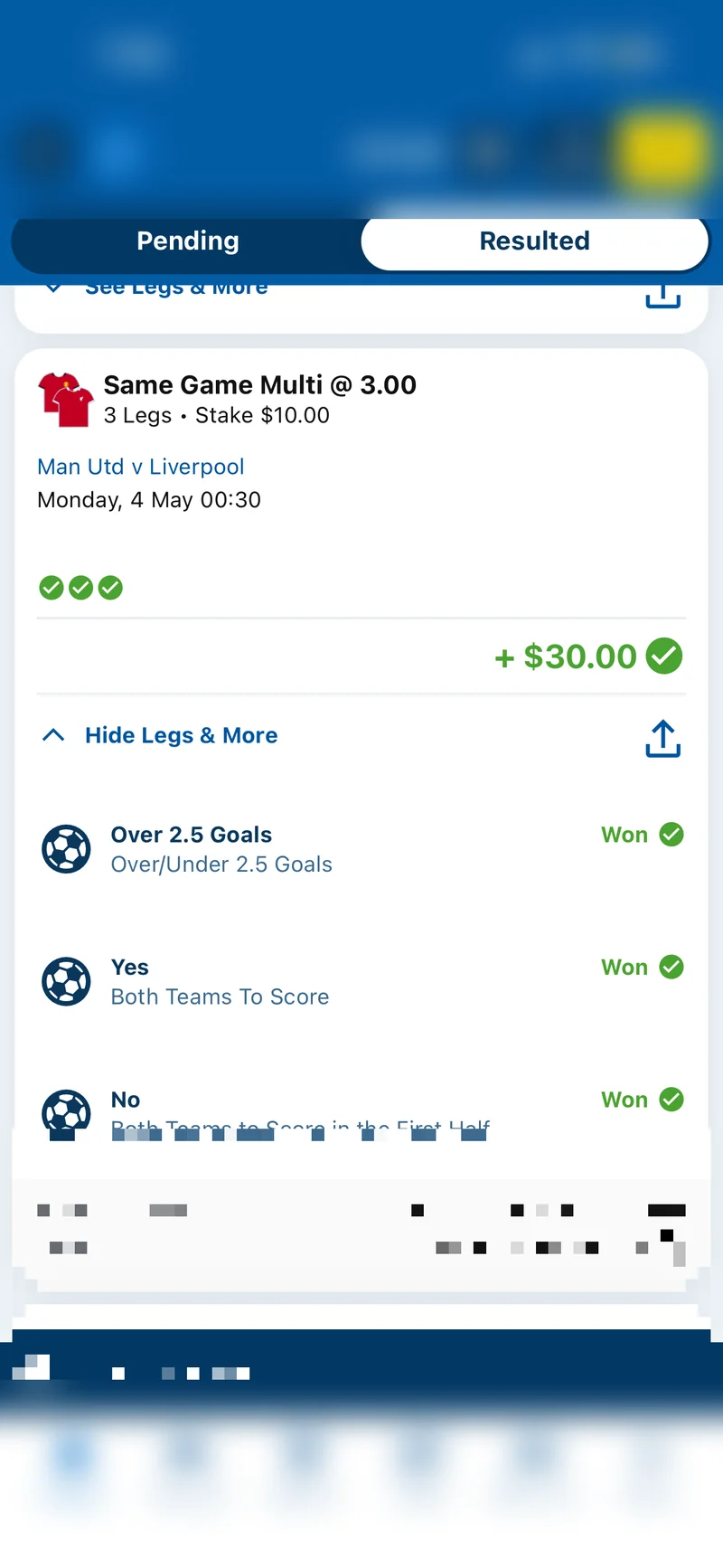 Same Game Multi @ 3.00 — 3 Legs, Win +$30.00