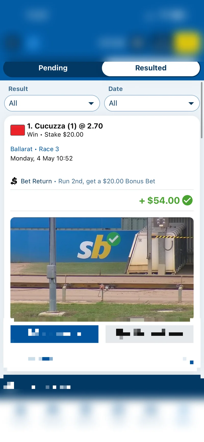 Horse Win — Cucuzza @ 2.70, +$54.00