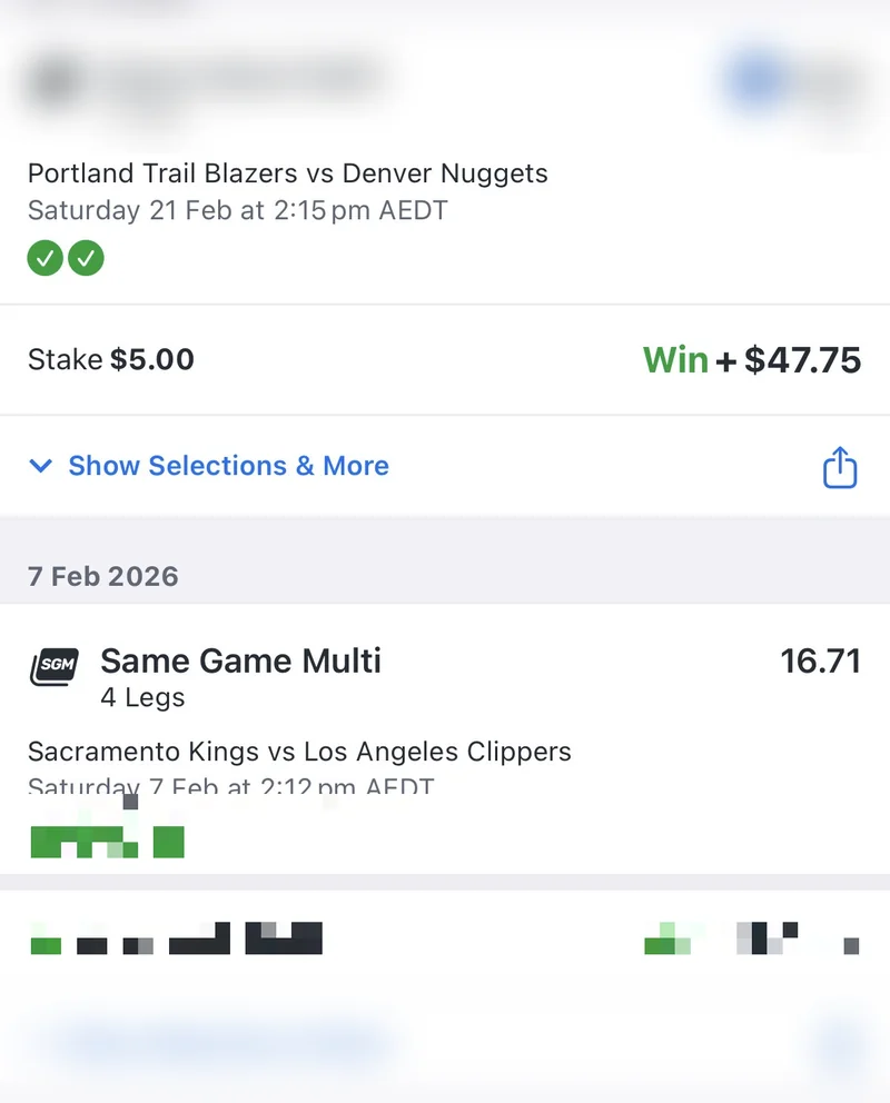 Same Game Multi @ 9.55 — 2 Legs, Win +$47.75